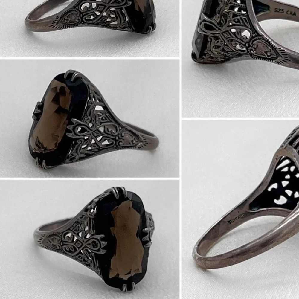 Vintage sterling silver art nouveau smokey quartz ring - Picture 7 of 7